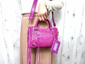 極美品 BALENCIAGA バレンシアガ パンチング クラシック ミニ シティ ハンドバッグ ショルダーバッグ バッグ レザー ピンク 2WAY 69816