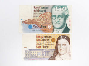 古いアイルランド紙幣■10ポンド札×1枚■5ポンド札×1枚■計15ポンド■Ireland 貨幣 外貨 旧紙幣 海外 外国 古札 ヨーロッパ