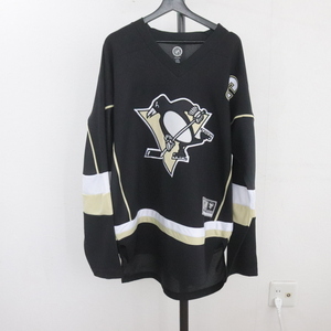 Q279 2000年代製 NHL ホッケーＴシャツ■00s 表記XLサイズ PENGUINS メッシュ ブラック プルオーバー ペンギンズ アメカジ 古着 古着卸