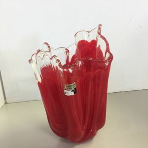 【中古 送料込】昭和レトロ KURATA CRAFT GLASS 花瓶 壺 高さ(約)19cm×幅(約)15cm×口径(約) 13cm レッド系 ◆D5950