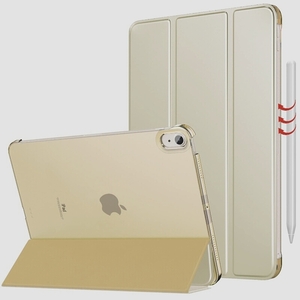 送料無料★iPad Air 5/4ケース 半透明 カバーオートスリープ機能 三つ折り スマートケース ChampagneGold