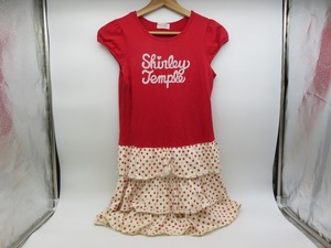 AN231★シャーリーテンプル/Shirley Temple カットソーワンピース 140cm 赤×白 ドット柄 胸ロゴ 中古品