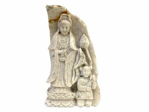 G7735-3【置物】天然石 翡翠 手彫り 菩薩像 高さ19.5cm 約1kg