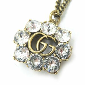 極美品☆定価88000円 GUCCI グッチ 645675 クリスタルビジュー付 ダブルＧ ネックレス/ペンダント アンティークゴールド 伊製 箱・保存袋付