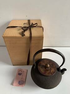 ⑤u806◆鉄瓶◆鐵瓶 鉄製 金属工芸 工芸品 茶道 茶道具 茶器 鉄器 鉄分補給 茶之湯釜 急須 摘 風流雅人 アンティーク コレクション 共箱