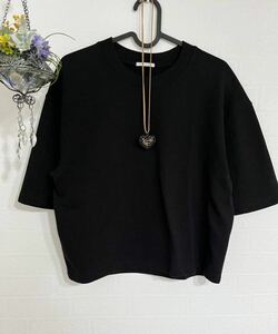 GU ミニ裏毛ワイドTシャツ 5分袖　ブラック