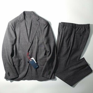 新品 LARDINI イージーウェア EASY WEAR パッカブル ギンガムチェック 春夏 ウール100% ラルディーニ セットアップ スーツ ダークグレー 44