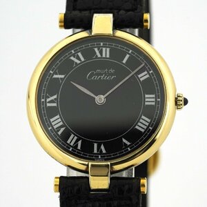 【中古/稼働品】Cartier (カルティエ) マスト ヴァンドーム LM 17 SV925 ヴェルメイユ ブラック ゴールド リザード ローマン（K-SH2778）