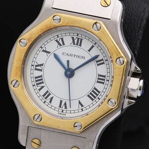 1円 稼働 カルティエ サントスオクタゴン 手巻 ホワイト文字盤 レディース腕時計 TKD 0046310 4DKT