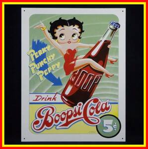 李9627 訳有 中古 金属製 看板 BETTY BOOP ベティ ブープ Boopsi Cola 5￠コーラ