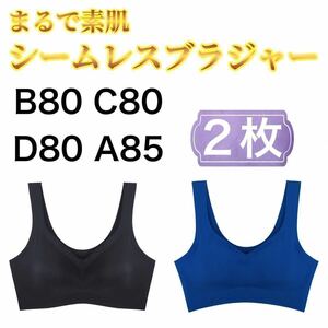 2枚 ノンワイヤー シームレス ブラジャー ブラック 黒 ブルー 青 3L XXL ナイトブラ シームレスブラ B80 C80 D80 A85 スポーツブラ