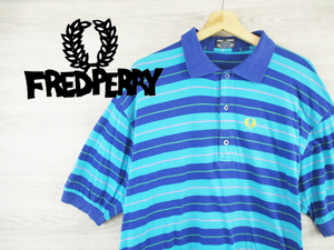 M1680y FREDPERRY●フレッドペリー＜80sヴィンテージ・ワンポイントロゴ刺繍・ボーダー・ポロシャツ＞46”BTS着用ブランド●Ricicli17