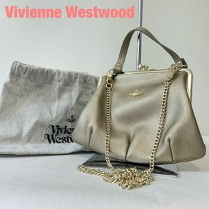 G0031★10 新品未使用タグ付き Vivienne Westwood ヴィヴィアン がま口 ポーチ チェーン ハンド バッグ ショルダー 金 喜平チェーン 2WAY