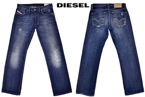 K-3411★美品★DIESEL ディーゼル LARKEE WASH 008TE★正規品 ヴィンテージ&ダメージ加工 濃紺インディゴデニム ストレートジーンズ W30