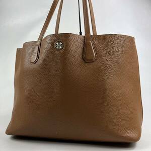 1円【極美品■定価10万】Tory Burch トリーバーチ ロゴ A4 ビジネスバッグ トートバッグ レザー メンズ レディース 大容量 ブラウン