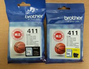 【U10883】1円出品!! 未使用品 brother ブラザー 純正インク 黒 ブラック LC411BK 黄色 イエロー LC411Y プリンターインク 2個セット