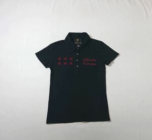 MURDER LICENSE // ラインストーン 刺繍 プリント 半袖 ポロシャツ (黒) サイズ 44