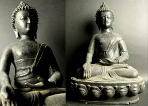 仏教美術 古銅製 チベット 阿弥陀坐仏像 40cm 5163g 時代古玩 [J70わわ]