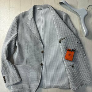 ほぼ未使用/56 2XL-3XL相当★エルメス/HERMES エンボス加工 3Dブロック テーラード シングル ジャケット ストレッチ 凹凸ワッフル メンズ