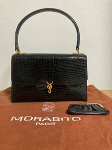 MORABITO モラビト　プリンセス　クロコダイルツイスト金具　ハンドバック　ブラック　コインケース、保存袋付