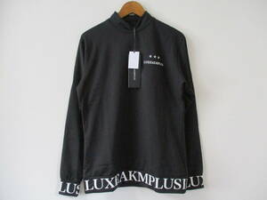 ☆LUXE AKM PLUS/リュクスエイケイエムプラス☆未使用 裾ロゴモックネック長袖Tシャツ サイズ：M ブラック スポーツ ジム ゴルフ おしゃれ