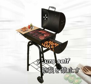 品質保証蒸し焼き 燻製も出来る蓋付き オフセットスモーカー チャコール グリル BBQグリル バーベキューコンロ 大型 温度計付き 移動可能