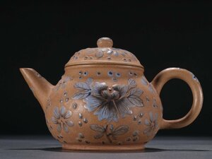 【安】時代物 王寅春銘 加彩花紋茶壺 宜興紫砂 常滑 朱泥急須 煎茶道具 茶壷 古美味 古董品 448