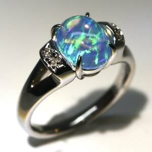 CrescentVert(クレサンベール)◆Pt950 オパール/天然ダイヤモンドリング◆A 約7.8g 約14.5号 1.34ct 0.04ct diamond opal ring指輪 EC5/EC8