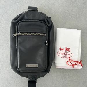 【中古】COACH コーチ ボディバッグ レザーショルダーバッグ BLACKブラック メンズ 斜めがけバッグ 保存袋付き 本革バッグ 黒シンプル