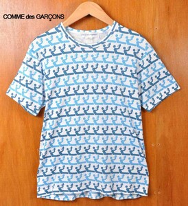 トルコ製 COMME des GARCONS SHIRT コム・デ・ギャルソン シャツ 半袖Tシャツ ホワイト×ブルー系読書柄 総柄 メンズS(16379