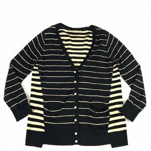 TORRAZZO DONNA レディース 長袖 ボーダー柄 切り替え カーディガン 黒 ベージュ M-L やや美品 送料185円