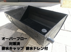 【排水ドレン付】 メダカ 飼育ケース 容器 ボックス オーバーフロー対策済み キャップ付き ビオトープ 樽型 ブラック 黒