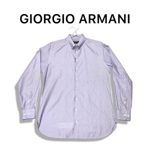 1点限り 送料無料 GIORGIO ARMANI ジョルジオアルマーニ 細ストライプ柄 長袖 ボタン シャツ ブルー size 41 メンズ 国内正規品