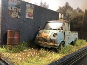 昭和レトロな風景 1/32 ホンダ T360 旧車 自作ジオラマ完成品 ケース付