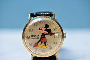 即決　ELGIN　●　ミッキーマウス　手巻き時計　●　ＧＯＬＤ　●　カレンダー　●　最高級１７石　エルジン