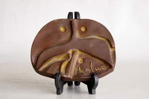 ■池田満寿夫 銅製 ブロンズ レリーフ 「鳥と人」 145/800 飾物 置物■