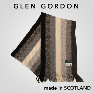 GLEN GORDON マフラー ウール ストライプ柄 ブラック ウール スコットランド製 グレンゴードン 2402 