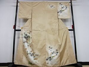 平和屋川間店■訪問着　手描き　花鳥楓文　暈し染め　金彩　着丈161cm　裄丈64.5cm　洗える着物　A-ex4526