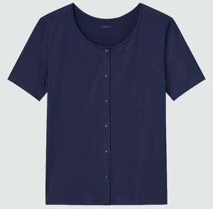 ★UNIQLO（ユニクロ）AIRism（エアリズム）前あき UネックT（半袖）ネイビー　Mサイズ　新品・未使用★