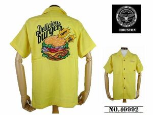 【送料無料 39%OFF】HOUSTON ヒューストン 刺繍ボウリングシャツ (ボーリングシャツ) 「BURGER」柄 NO.40992 YELLOW_Lサイズ