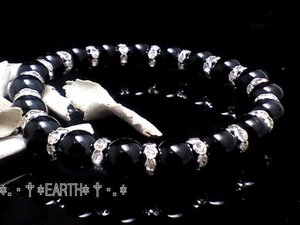 オニキス黒瑪瑙AAA銀色ロンデル 数珠 8ミリ天然石 S~Lサイズ　送料無料　匿名発送