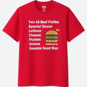 残少★ ユニクロ マクドナルド Tシャツ Mサイズ 赤 ビッグマック 50周年 マック McDonalds 企業 ハンバーガー 半袖 新品