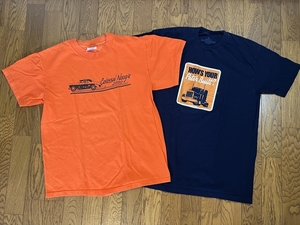 ◆ アメカジ USED 古着 Tシャツ Mサイズ 2枚セット オレンジ アメ車 ネイビー アメリカントラック ◆