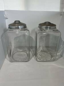 昭和レトロ 保存容器 四角 アンティーク ガラス瓶 気泡 当時物 駄菓子瓶 ガラスの瓶 駄菓子 A0153