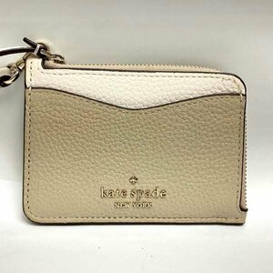 t)ケイトスペード kate spade パスケース 定期入れ 名刺入れ 小銭入れ コインケース ベージュ×ホワイトカラー レディース 中古 ※ゆうパケ