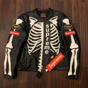 美品シュプリーム Supreme Vanson Leather Bones Jacket バンソン コラボ レザージャケット 骨ライダース 黒 ブラック M 三代目 EXILE