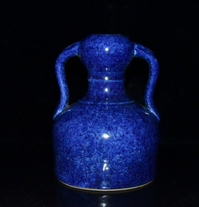 ▽鴻▽ 明 宣德年製款 雪花藍釉 蒜頭瓶 古陶瓷品 置物 古賞物 中国古玩 中国古美術