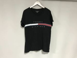 本物トミーヒルフィガーTOMMYHILFIGERコットンロゴスラブ半袖Tシャツメンズサーフアメカジミリタリーゴルフ黒ブラックL