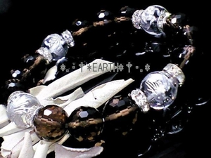 天然石★12ミリ銀彫り四神獣水晶&128面カット煙水晶　数珠　送料無料　匿名発送