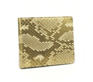 財布　二つ折り財布　薄金ヘビ　蛇革　内側牛革　ダイヤモンドパイソンレザー　ライトゴールド　日本製